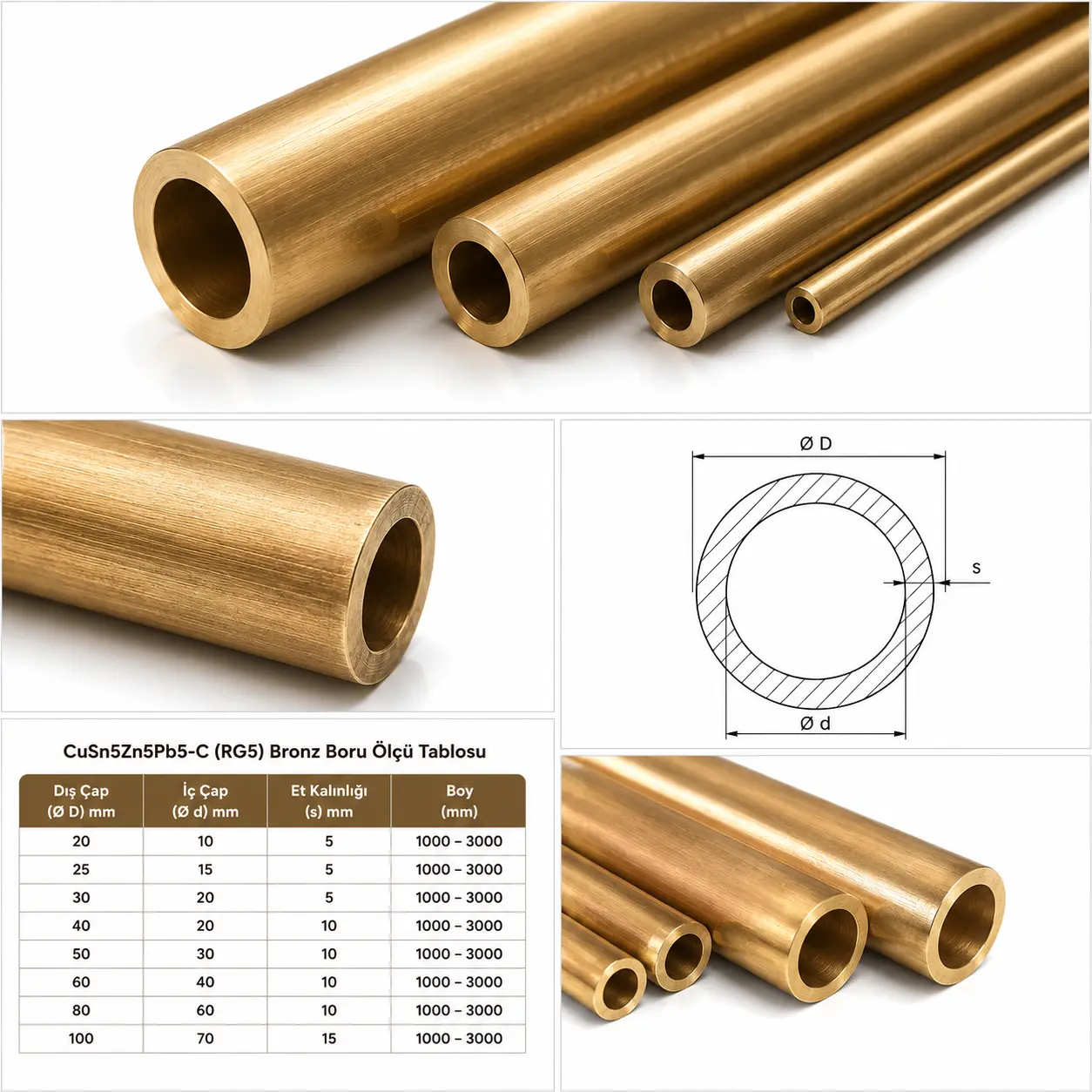 CuSn5Zn5Pb5-C (RG5) Bronz Boru